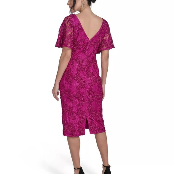 Jessica Howard Magenta/Fuchsia Sequined Soutache Lace Sheath Dress, size 16 - Picture 3 of 16